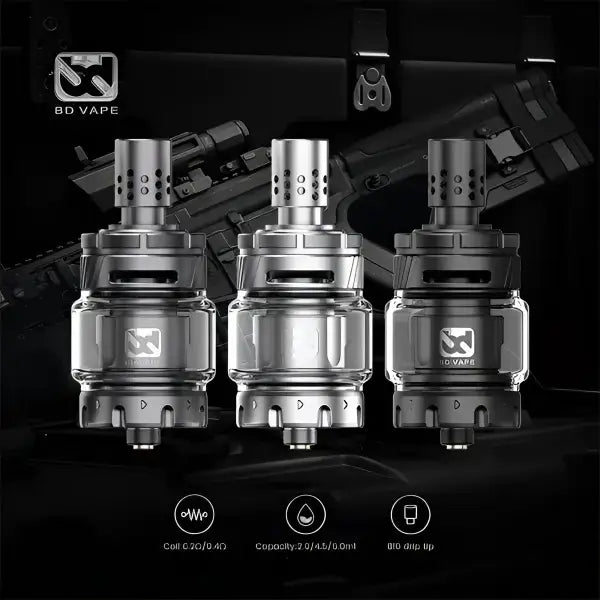 High-end BD Vape Precisio Sub-Ohm Blaster in sleek noir design, showcasing advanced vaping technology and craftsmanship.
