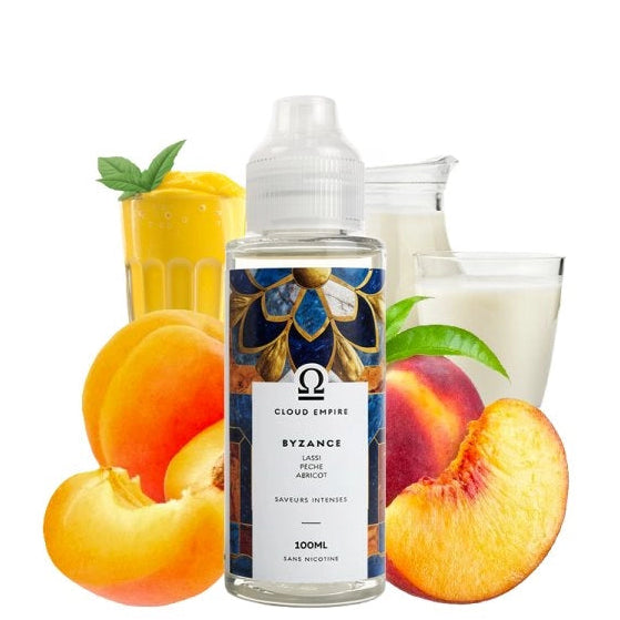 E-liquide Byzance 0mg 100ml de Cloud Empire par Fuu, flacon avec étiquette colorée et bouchon noir, visible en détail.