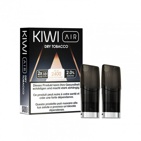 Cartouches Kiwi Air Dry Tobacco, vapor, pack de 2, pour cigarette électronique, emballage avec cartouches de tabac sec Kiwi.