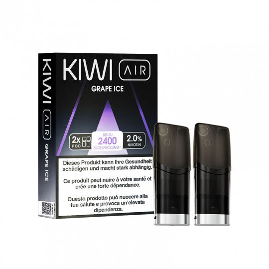 Cartouches Kiwi Air Grape Ice, saveur raisin mentholée, pack de 2, pour cigarette électronique Kiwi Vapor.