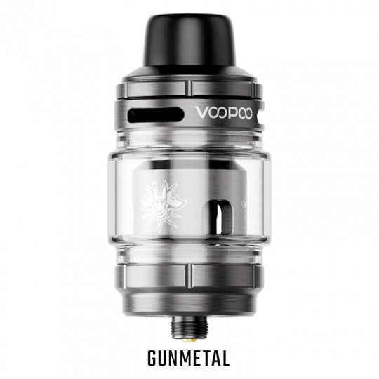 Clearomiseur Voopoo Uforce X Tank 2 avec réservoir en verre et drip tip en plastique, compatible avec plusieurs résistances.