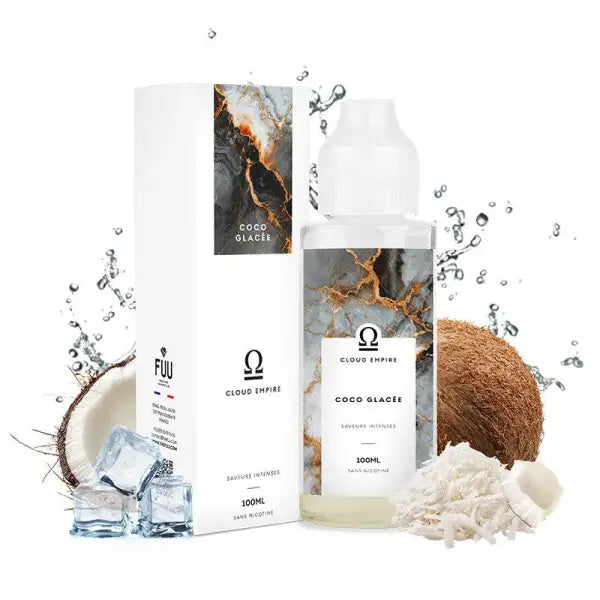 E-Liquide Cloud Empire Coco Glacée avec saveur de noix de coco fraîche, bouteille de vape de la marque The Fuu.