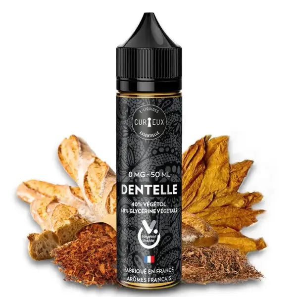 E-liquide Dentelle Classic Édition Essentielle par Curieux, bouteille avec étiquette élégante et design sophistiqué.