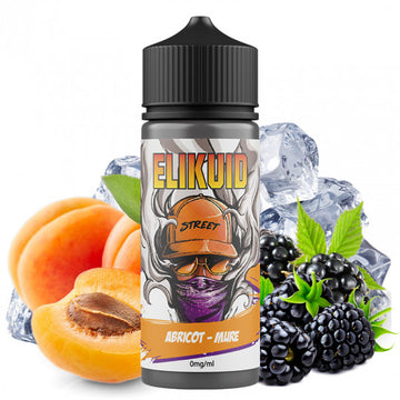 E-liquide Abricot Mûre Elikuid Street par O'Jlab, flacon de 100ml avec liquide aromatisé à l'abricot et à la mûre.