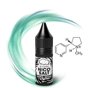 Boosteur de sels de nicotine 50/50 de la marque Eliquid France, flacon avec étiquette et bouchon.