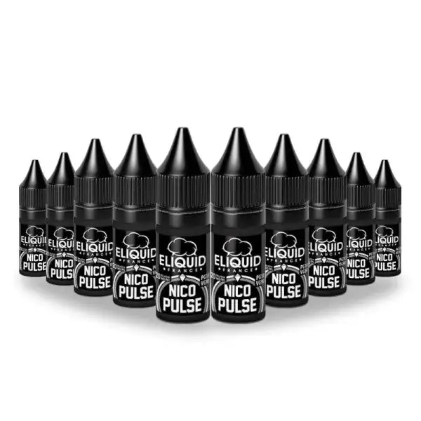 Pack de 10 boosters de nicotine Eliquid France 50/50, flacons clairs avec étiquette, pour e-liquide DIY.