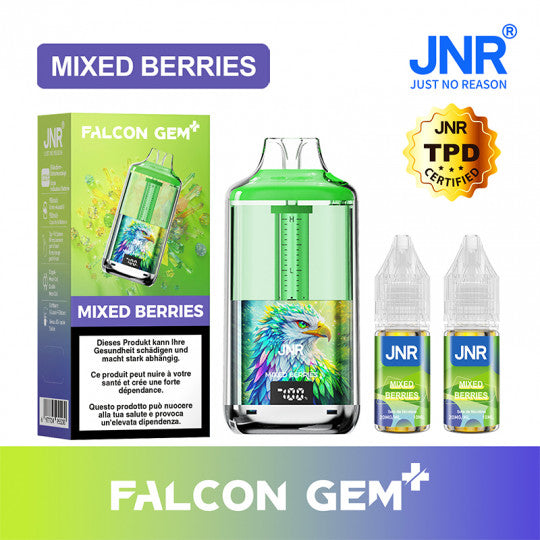 Puff rechargeable Kit Falcon GEM+ 30K JNR avec saveur de baies mélangées, vue de l'appareil et de son design moderne.