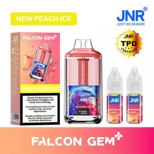 Puff rechargeable Falcon GEM+ 30K JNR en Peach Ice avec design moderne et écran d'affichage.
