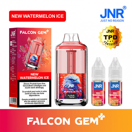 Puff rechargeable Falcon GEM+ 30K JNR avec saveur Watermelon Ice, design compact et moderne, en image.