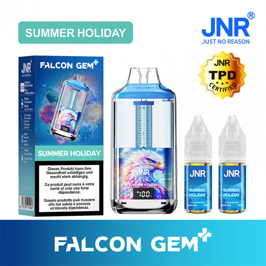 Puff rechargeable Kit Falcon GEM+ 30K JNR pour vacances d'été, avec design coloré et élégant, visible dans l'image.