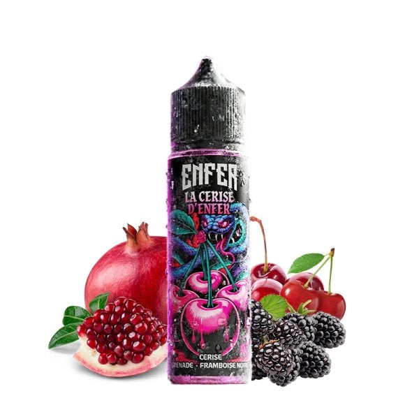 E-liquide La Cerise d'ENFER 50ml par Enfer, flacon avec liquide à la saveur de cerise rouge, sans nicotine.