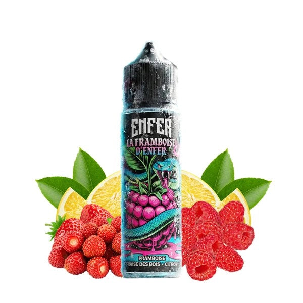 E-liquide La Framboise d'ENFER 50ml par Enfer avec saveur de framboise fraîche et fruitée, sans nicotine.