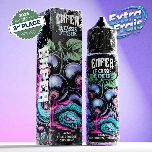 E-liquide La Cassis d'ENFER 50ml par Enfer, bouteille de 50 ml avec saveur de cassis frais et fruité.