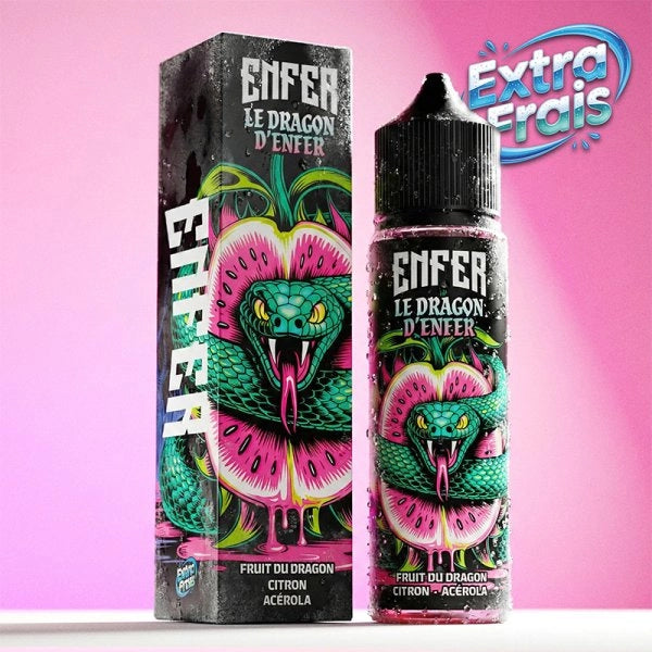 E-liquide La Dragon d'ENFER 50ml par Enfer, flacon de 50ml avec étiquette illustrant une dragon.
