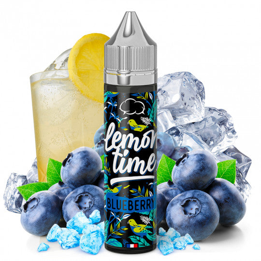 E-liquide Lemon'Time par Eliquid France avec saveur myrtille et citron, 50 ml dans un flacon de 70 ml, bouteille colorée.