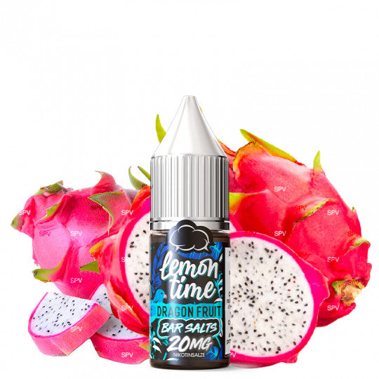 Sels de nicotine Lemon Time au goût de fruit du dragon, flacon de 10ml avec étiquette colorée.