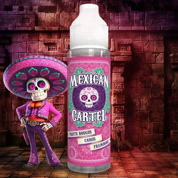 E-liquide Fruits Rouges Cassis Framboise Mexican Cartel 50ML avec bouteille colorée et étiquette attrayante