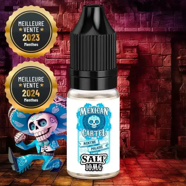 Sels de nicotine Mexican Cartel Salt Menthe Polaire, flacon avec sels de nicotine à 10 mg, saveur menthe fraîche.