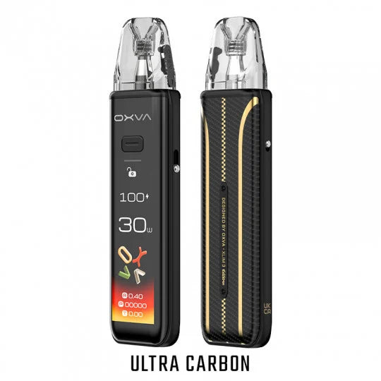 Kit complet Xlim 3 Ultra OXVA en rose cerise, avec écran et accessoires visibles, conçu pour la vape.