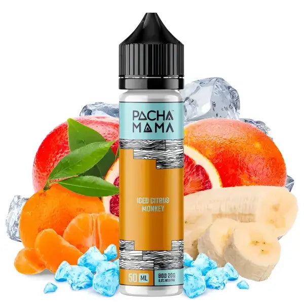 E-Liquide Pachamama Iced Citrus Monkey de Charlie's Chalk Dust avec saveur citron et agrumes, bouteille de e-liquide.