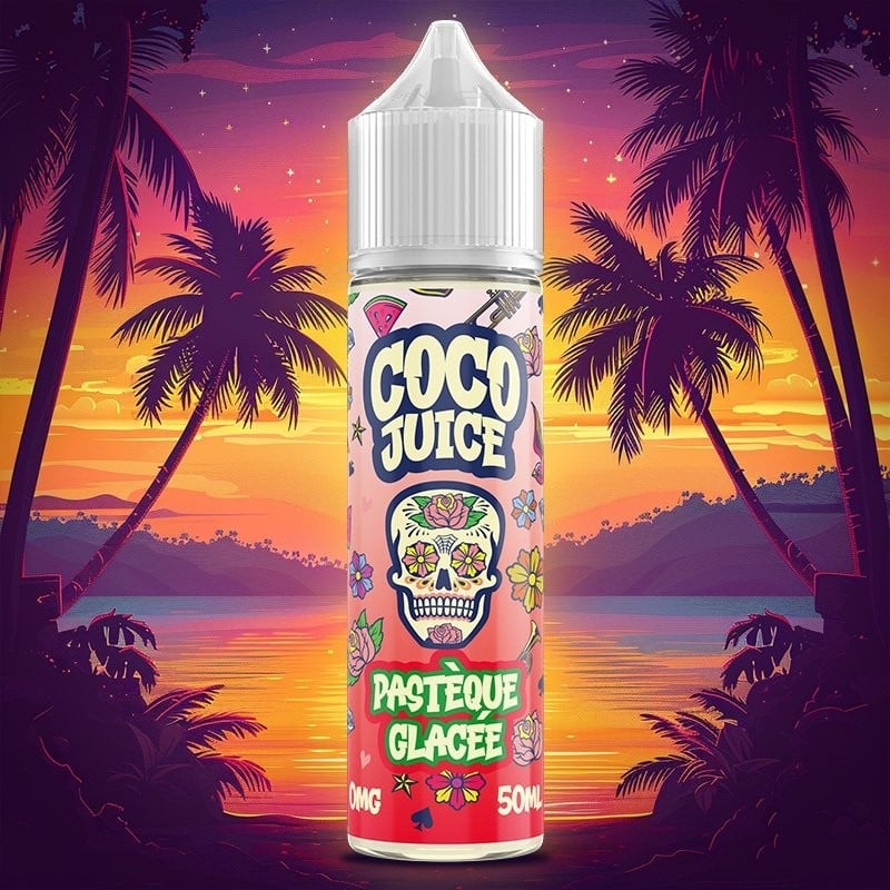 E-liquide Pastèque Glacée Coco Juice 50ml avec saveur rafraîchissante de pastèque glacée et noix de coco.