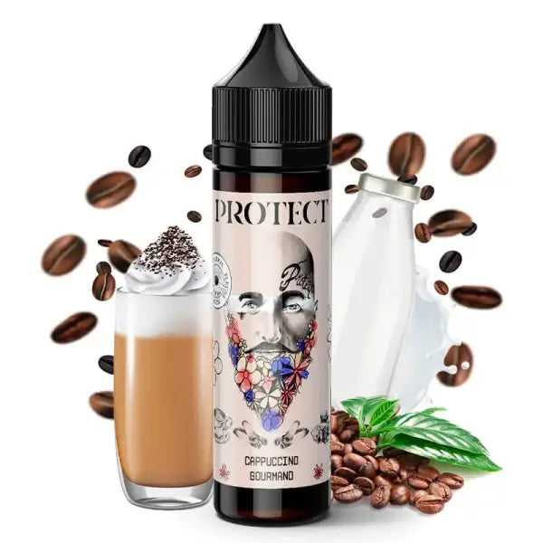 E-liquide Protect Cappuccino Gourmand 50ml shortfill, saveur café gourmand, bouteille de 70ml pour cigarette électronique.