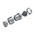 Atomiseur reconstructible San Mini RDA de San Indonesia x Gerobak Vapor, vue détaillée de l'atomiseur en gros plan.