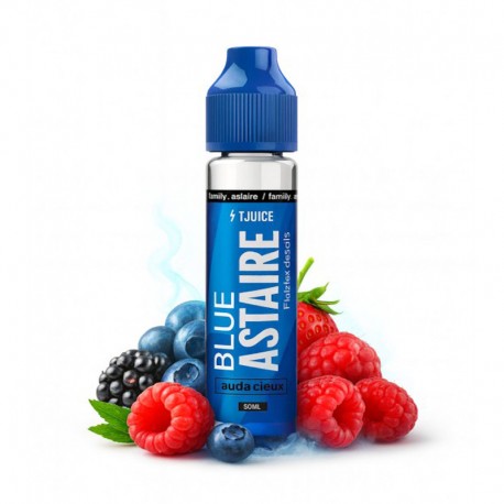 E-liquide Blue Astaire par T-Juice, flacon de 50 ml dans la gamme Astaire Family, avec design bleu et étiquette.