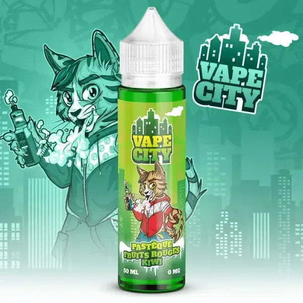 E-Liquide Vape City à la pastèque et aux fruits rouges, flacon d'e-liquide vapable pour cigarette électronique.
